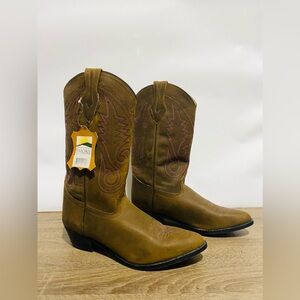 NWT Smoky Mountain toas 6531 brown w/pink stitching leather cowboy boots size/10